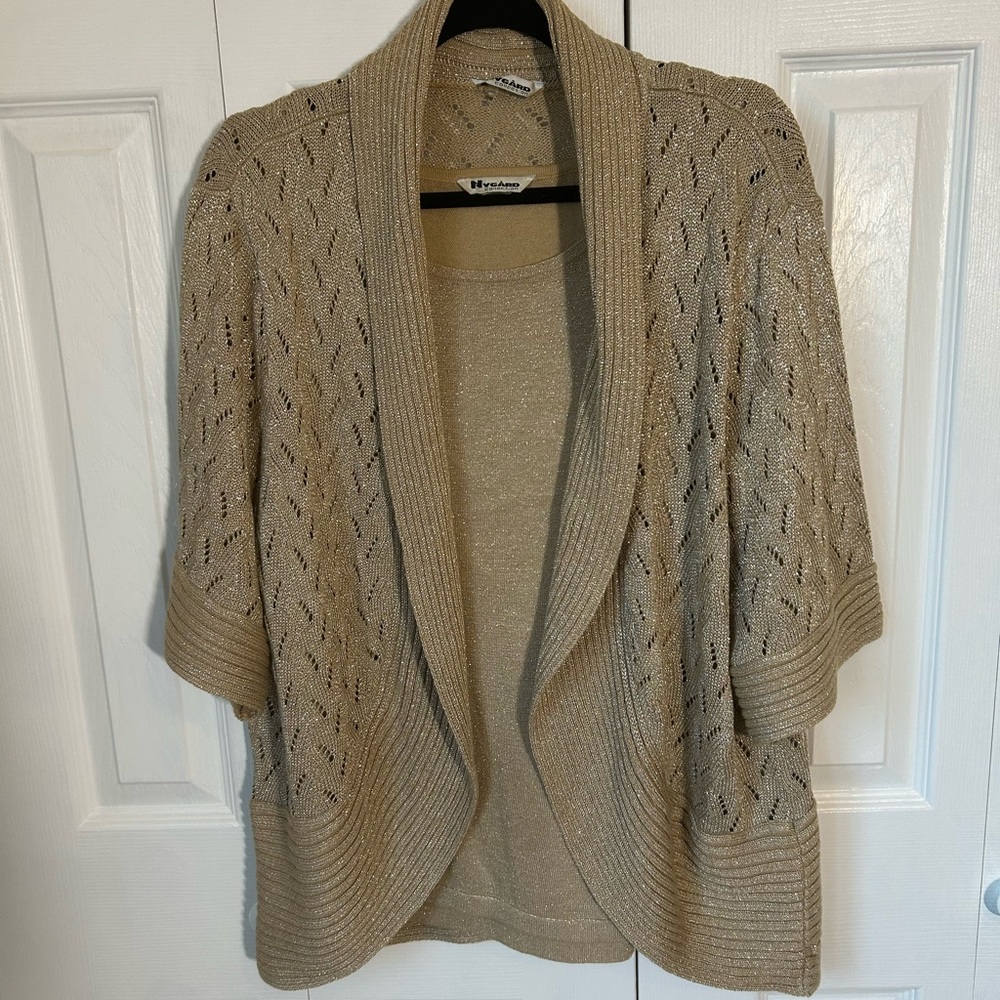 Peter Nygard Tan Open-Front Cardigan Set